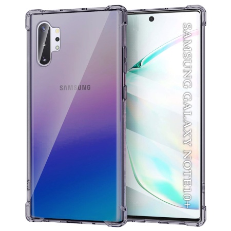 Husa pentru Samsung Galaxy Note 10 Plus / Galaxy Note 10 Plus 5G, SKYDDAR INNOVATION, Shockproof Clear Silicone, Silicon Slim, set cu sticker, Fumuriu