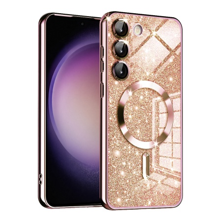 Husa pentru Samsung Galaxy S23 Design Antisoc, Fundal Detasabil 2-in-1, Protectie Superioara, Margini Ridicate, SKDR Glitter - Roz auriu