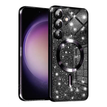 Husa pentru Samsung Galaxy S23 FE Design Antisoc, Fundal Detasabil 2-in-1, Protectie Superioara, Margini Ridicate, SKDR Glitter - Negru