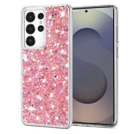 Husa pentru Samsung Galaxy S25 Ultra, SKYDDAR INNOVATION, SparkleCase, din Silicon cu Sclipici, Protectie Completa, Roz, set cu sticker