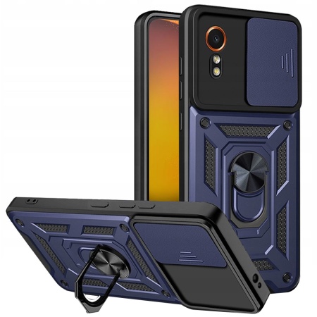 Husa pentru Samsung Galaxy Xcover7, SKYDDAR INNOVATION, CamShield, Inel magnetic, set cu sticker, Albastru