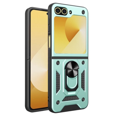 Husa pentru Samsung Galaxy Z Flip6 / Galaxy Z Flip7 FE, SKYDDAR INNOVATION, CamShield, Inel magnetic, set cu sticker, Verde