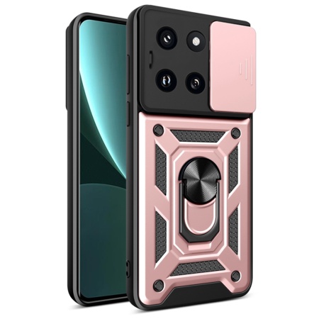 Husa pentru Xiaomi 14, SKYDDAR INNOVATION, CamShield, Inel magnetic, set cu sticker, Roz