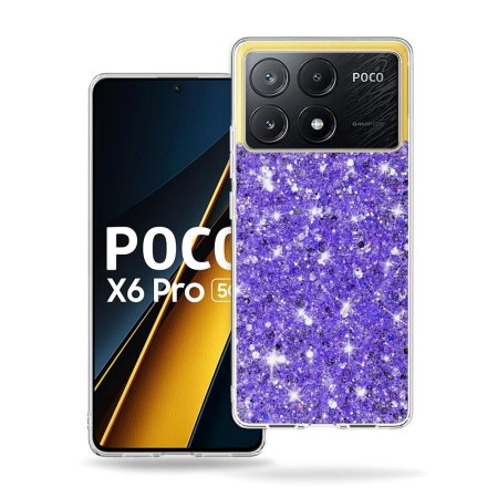 Husa pentru Xiaomi Poco X6 Pro, SKYDDAR INNOVATION, SparkleCase, din Silicon cu Sclipici, Protectie Completa, set cu sticker, Mov