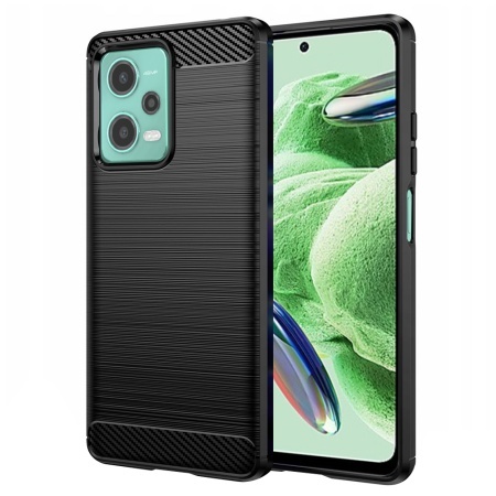 Husa pentru Xiaomi Redmi Note 12 5G / Poco X5, SKYDDAR INNOVATION, Carbon Silicone, din Silicon Slim, cu textura Fibra Carbon, set cu sticker, Negru