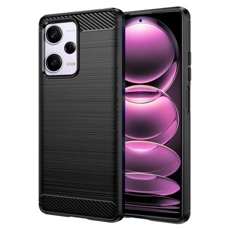 Husa pentru Xiaomi Redmi Note 12 Pro 5G / Poco X5 Pro, SKYDDAR INNOVATION, Carbon Silicone, din Silicon Slim, cu textura Fibra Carbon, set cu sticker, Negru