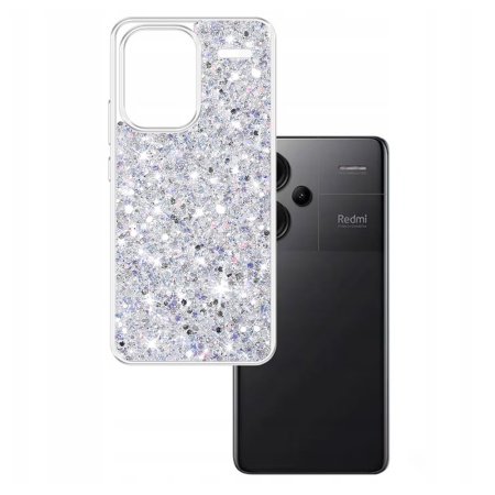 Husa pentru Xiaomi Redmi Note 13 Pro+ 5G, SKYDDAR INNOVATION, SparkleCase, din Silicon cu Sclipici, Protectie Completa, set cu sticker, Alb