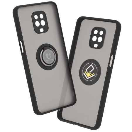 Husa pentru Xiaomi Redmi Note 9 Pro / Redmi Note 9S / Redmi Note 9 Pro Max, SKYDDAR INNOVATION, Glinth cu Inel Rotativ 360° Magnetic, Negru, set cu sticker