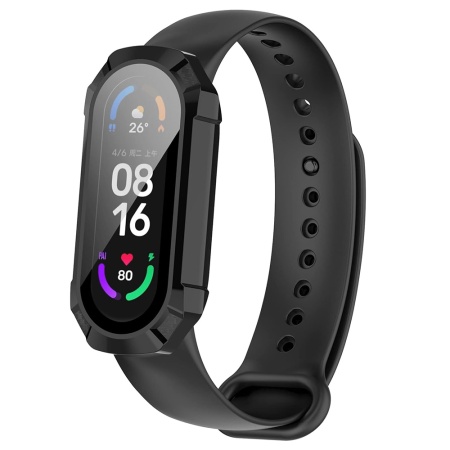 Husa protectie Smartwatch Xiaomi Mi Band 4 / 5 / 5 NFC / 6 / 6 NFC, SKYDDAR INNOVATION, Defense360 Pro + Screen Protector, AntiSoc, set cu sticker, Negru