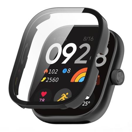 Husa protectie Smartwatch Xiaomi Redmi Watch 4, SKYDDAR INNOVATION, Defense360 Pro + Screen Protector, AntiSoc, set cu sticker, Negru