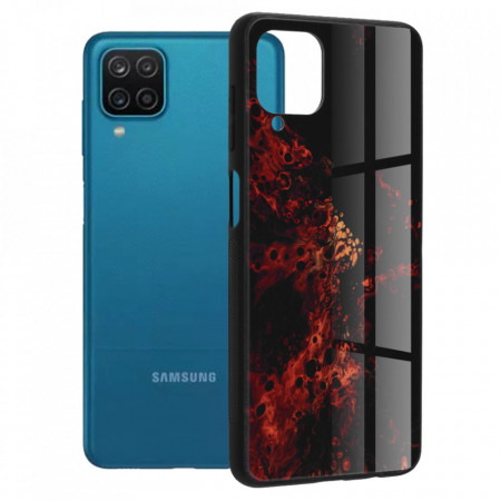 Husa Samsung Galaxy A12 cu sticla securizata, Techsuit Glaze - Red Nebula
