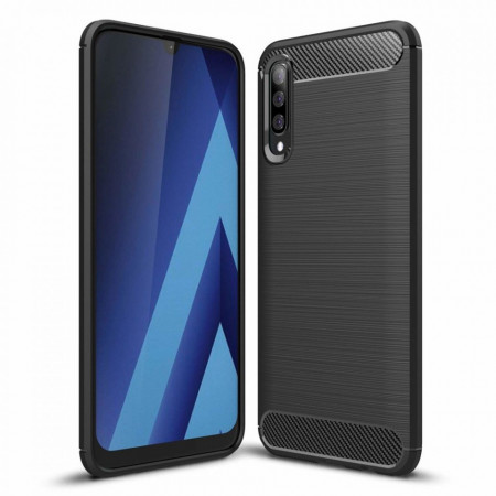 Husa Samsung Galaxy A70 / A70s din silicon, Slim, cu textura Fibra Carbon - Negru