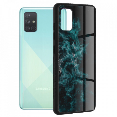 Husa Samsung Galaxy A71 cu sticla securizata, Techsuit Glaze - Blue Nebula