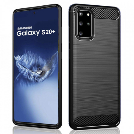 Husa Samsung Galaxy S20 Plus din silicon, Slim, cu textura Fibra Carbon - Negru