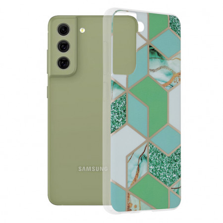 Husa Samsung Galaxy S21 FE Marble Series, Techsuit - Green Hex