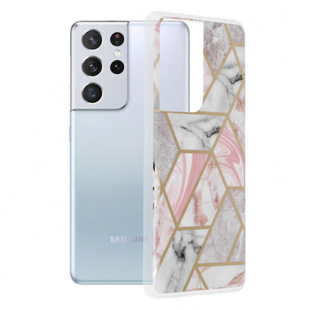 Husa Samsung Galaxy S21 Ultra Marble Series, Techsuit - Pink Hex