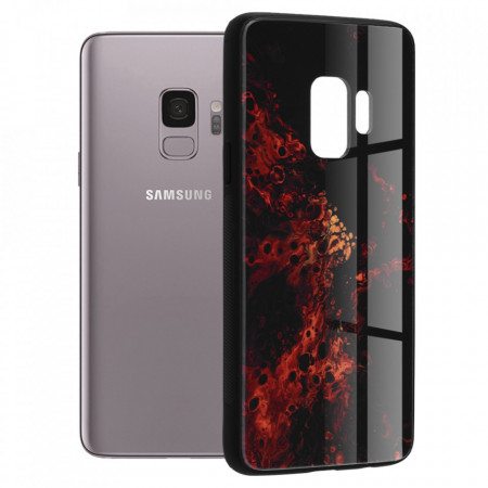 Husa Samsung Galaxy S9 cu sticla securizata, Techsuit Glaze - Red Nebula