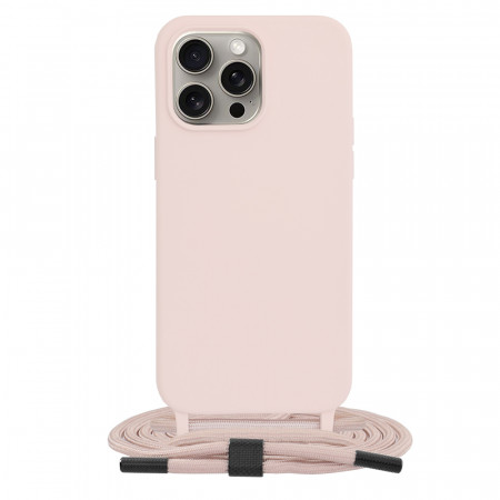 Husa silicon iPhone 15 Pro Max cu snur, Techsuit Crossbody Lanyard - Roz