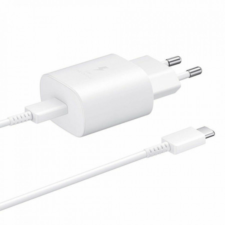 Incarcator priza fast charge 25W, cablu Type-C la Type-C, 1.8m, Original Samsung - Alb