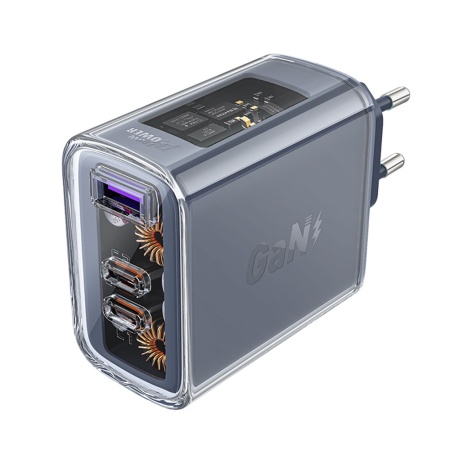 Incarcator Priza, Incarcare Rapida, AcesFast, 2x Type-C, USB, GaN, incarcare rapida PD65W, A45, Gri