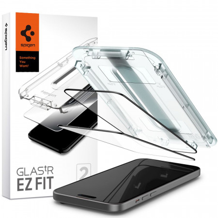 [Pachet 2x] Folie iPhone 15, GLAS.TR Ez-Fit - Negru