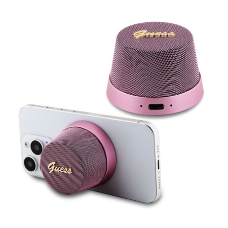 Boxa Portabila GUESS Magnetic Script (GUWSC3ALSMK), Bluetooth 5.3, autonomie 12h, Roz, 60x60x40mm