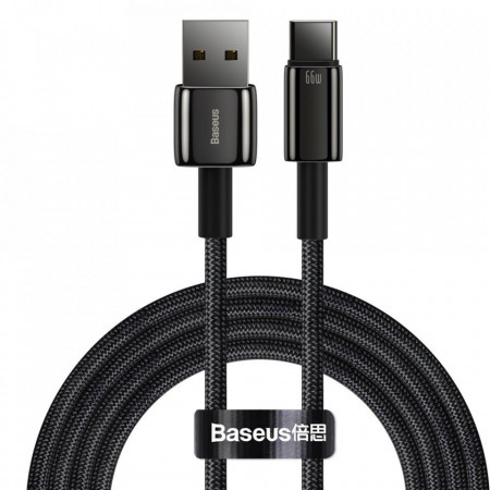 Cablu de date USB la Type-C, 66W, 2m, Baseus Tugsten Gold (CATWJ-C01) - Negru