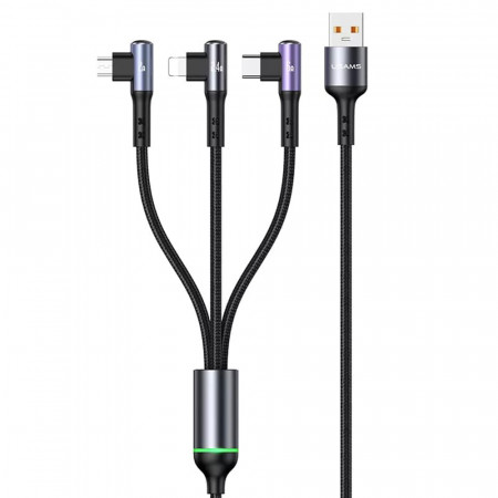 Cablu de Date USB la Type-C, Lightning, Micro-USB 66W, USAMS U80 - Negru