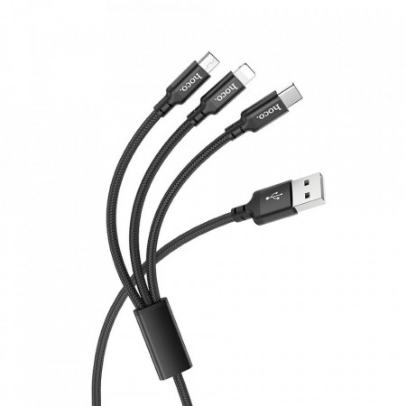 Cablu de date (X14 Times), USB-A la Type-C / Micro-USB / Lightning, 2A, 1.0m, HOCO - Negru