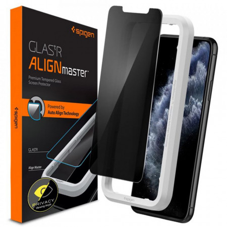Folie sticla iPhone 11 / XR, Glass.TR Align Master Spigen - Privacy