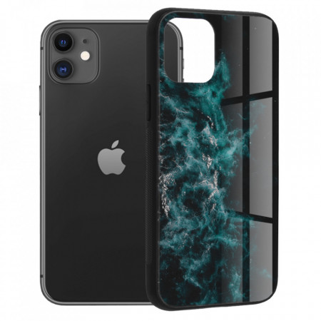 Husa iPhone 11 cu sticla securizata, Techsuit Glaze - Blue Nebula