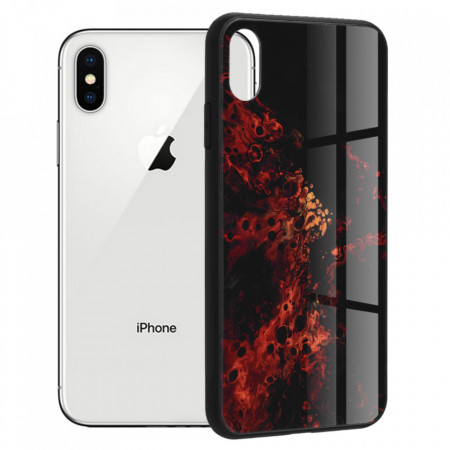 Husa iPhone X / XS cu sticla securizata, Techsuit Glaze - Red Nebula