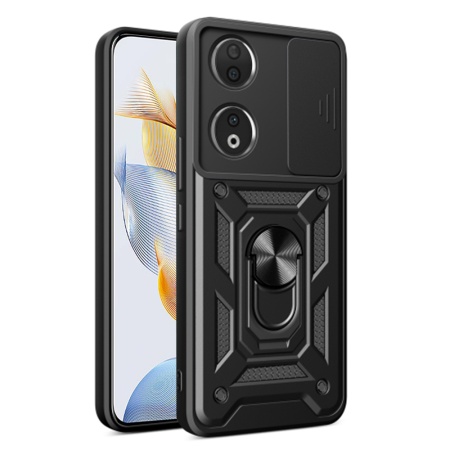 Husa pentru Honor 90, SKYDDAR INNOVATION, CamShield, Inel magnetic, set cu sticker, Negru