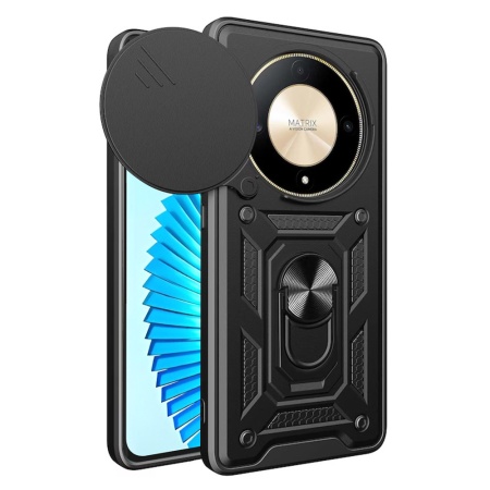 Husa pentru Honor Magic6 Lite, SKYDDAR INNOVATION, CamShield, Inel magnetic, set cu sticker, Negru