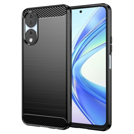 Husa pentru Honor X7b / 90 Smart / X7b 5G, SKYDDAR INNOVATION, Carbon Silicone, din Silicon Slim, cu textura Fibra Carbon, set cu sticker, Negru