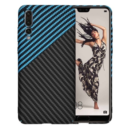 Husa pentru Huawei P20 Pro, SKYDDAR INNOVATION, textura carbon, Carbonite FiberShell, set cu sticker, Bleu,