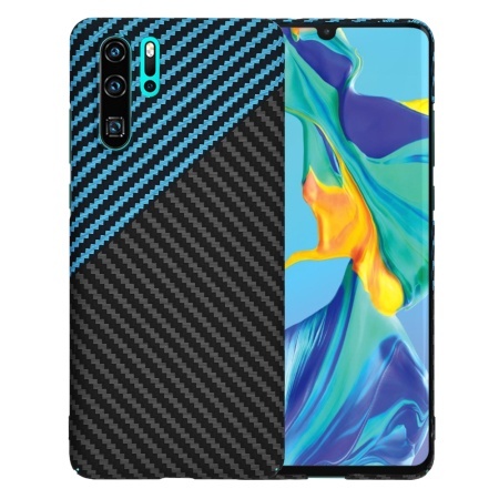 Husa pentru Huawei P30 Pro / P30 Pro New Edition, SKYDDAR INNOVATION, textura carbon, Carbonite FiberShell, set cu sticker, Bleu,