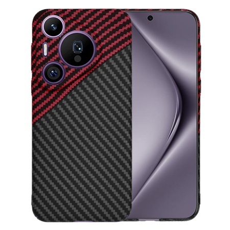 Husa pentru Huawei Pura 70 Pro, SKYDDAR INNOVATION, textura carbon, Carbonite FiberShell, set cu sticker, Rosu inchis,
