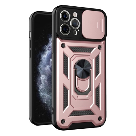 Husa pentru iPhone 11 Pro, SKYDDAR INNOVATION, CamShield, Inel magnetic, set cu sticker, Roz