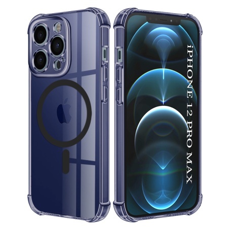 Husa pentru iPhone 12 Pro Max, SKYDDAR INNOVATION, Shockproof MagSafe din silicon, set cu sticker, Fumuriu