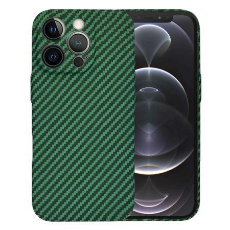 Husa pentru iPhone 12 Pro, SKYDDAR INNOVATION, textura carbon, Carbonite FiberShell, set cu sticker, Verde,