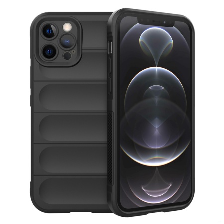 Husa pentru iPhone 12 Pro, SKYDDAR INNOVATION, Vogue, din Silicon Mat, Negru, set cu sticker