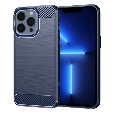 Husa pentru iPhone 13 Pro Max, SKYDDAR INNOVATION, Carbon Silicone, din Silicon Slim, cu textura Fibra Carbon, set cu sticker, Albastru