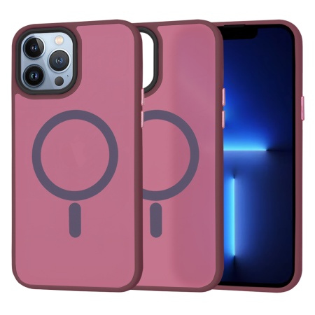 Husa pentru iPhone 13 Pro Max, SKYDDAR INNOVATION, HaloFrost MagSafe, Antisoc, set cu sticker, Bordo