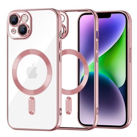 Husa pentru iPhone 14 Plus, SKYDDAR INNOVATION, Luxury Shield Magsafe, Protectie Antisoc, Roz, set cu sticker