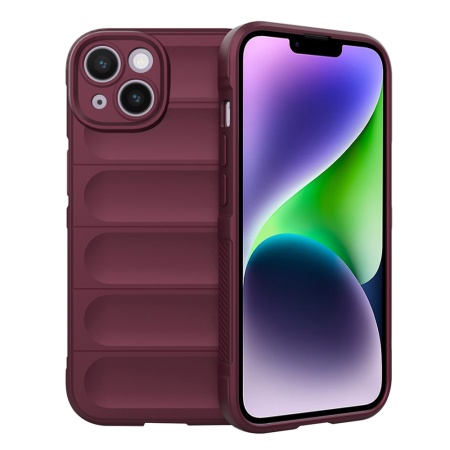 Husa pentru iPhone 14 Plus, SKYDDAR INNOVATION, Vogue, din Silicon Mat, Bordo, set cu sticker