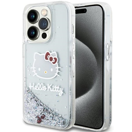 Husa pentru iPhone 14 Pro Max, Hardcase Liquid Glitter, Hello Kitty - Argintiu