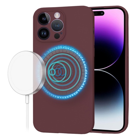 Husa pentru iPhone 14 Pro Max, SKYDDAR INNOVATION, din Silicon Catifelat, SoftFlex Magsafe, Bordo, set cu sticker