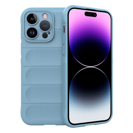 Husa pentru iPhone 14 Pro Max, SKYDDAR INNOVATION, Vogue, din Silicon Mat, Bleu, set cu sticker
