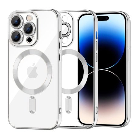 Husa pentru iPhone 14 Pro, SKYDDAR INNOVATION, Luxury Shield Magsafe, Protectie Antisoc, Argintiu, set cu sticker